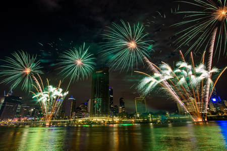 Christmas fireworks in Brisbane, Australia - seen from South Bank, December 2018のeditorial素材