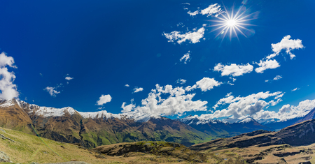 Rocky Mountain and Diamond Lake in the Mt Aspiring National Park near Wanaka, New Zealandの写真素材
