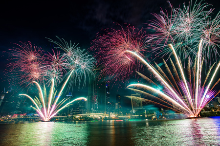 Christmas fireworks in Brisbane, Australia - seen from South Bank, December 2018の写真素材