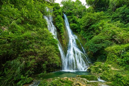 Stunning Mele Maat Cascades in Port Vila, Efate Island, Vanuatu, South Pacificの写真素材