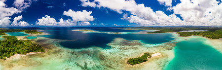 Aerial drone view of small islands and lagoons, Efate Island, Vanuatu, near Port Vilaの写真素材