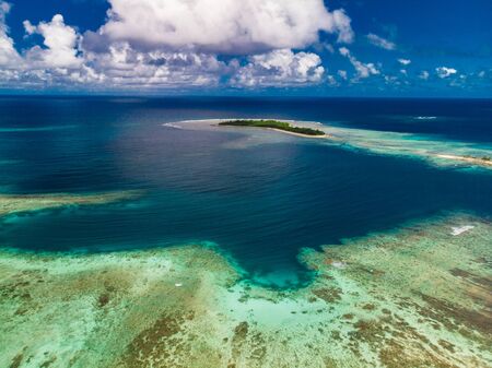 Aerial drone view of small islands and lagoons, Efate Island, Vanuatu, near Port Vilaの写真素材
