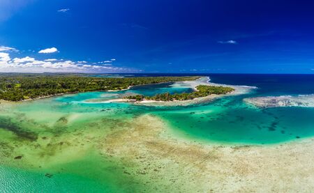 Drone aerial view of Erakor Island, Vanuatu, near Port Vila, and surroundingsの写真素材
