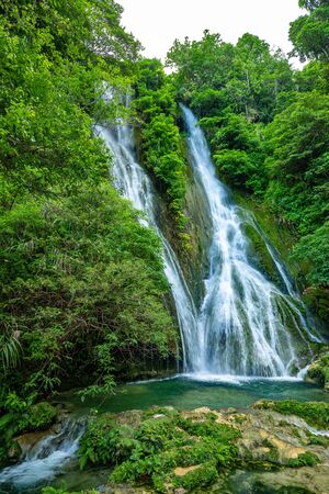Stunning Mele Maat Cascades in Port Vila, Efate Island, Vanuatu, South Pacificの写真素材