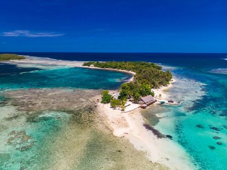 Drone aerial view of Erakor Island, Vanuatu, near Port Vila, and surroundingsの写真素材