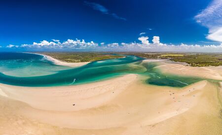 Drone aerial view of Elliott Heads Beach and River, Queensland, Australiaの写真素材