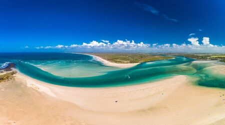 Drone aerial view of Elliott Heads Beach and River, Queensland, Australiaの写真素材