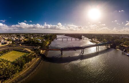 Aerial drone view of central area of Bundaberg, Queensland, Australiaの写真素材
