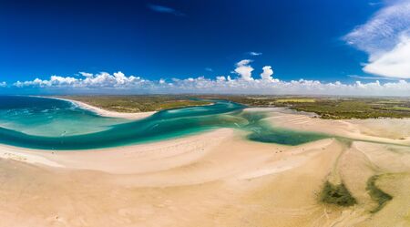 Drone aerial view of Elliott Heads Beach and River, Queensland, Australiaの写真素材
