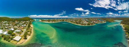 Aerial drone view of Tallebudgera Creek and beach on the Gold Coast, Queensland, Australiaの写真素材