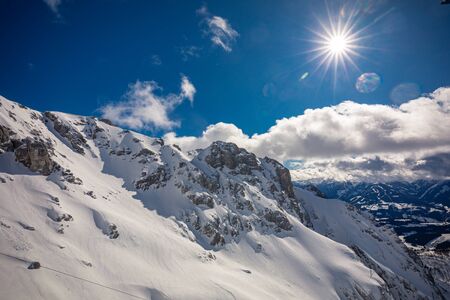 The snowy winter panorama of Dachstein Alps, Austria.の写真素材