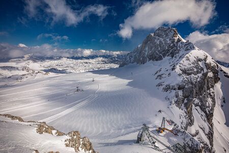 The snowy winter panorama of Dachstein Alps, Austria.の写真素材
