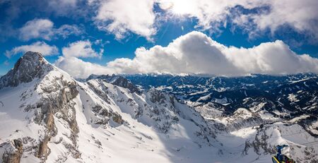 The snowy winter panorama of Dachstein Alps, Austria.の写真素材