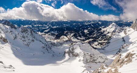 The snowy winter panorama of Dachstein Alps, Austria.の写真素材