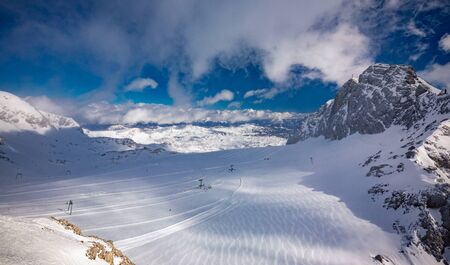 The snowy winter panorama of Dachstein Alps, Austria.の写真素材