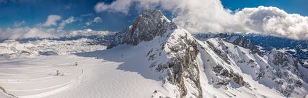 The snowy winter panorama of Dachstein Alps, Austria.の写真素材