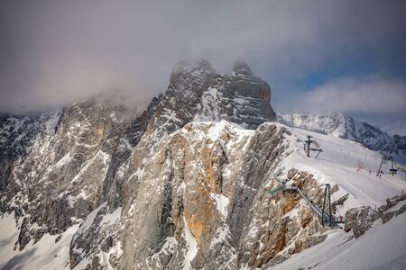 The snowy winter panorama of Dachstein Alps, Austria.の写真素材