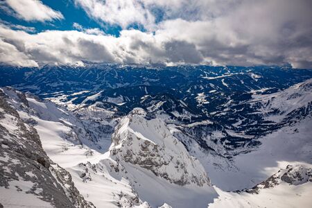 The snowy winter panorama of Dachstein Alps, Austria.の写真素材