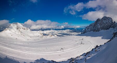 The snowy winter panorama of Dachstein Alps, Austria.の写真素材