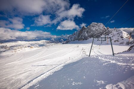The snowy winter panorama of Dachstein Alps, Austria.の写真素材