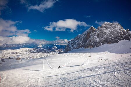 The snowy winter panorama of Dachstein Alps, Austria.の写真素材