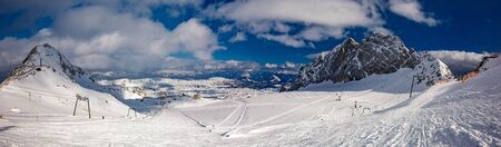 The snowy winter panorama of Dachstein Alps, Austria.の写真素材