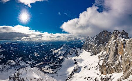 The snowy winter panorama of Dachstein Alps, Austria.の写真素材