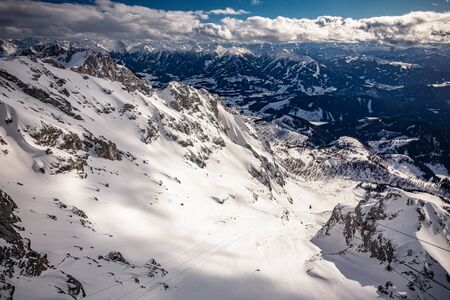 The snowy winter panorama of Dachstein Alps, Austria.の写真素材