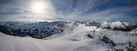 Snowy peaks, Planneralm skiing resort in winter,  Austrian Alpsの写真素材