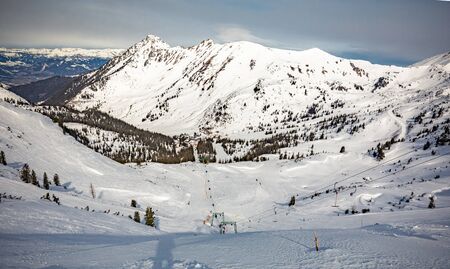 Snowy peaks, Planneralm skiing resort in winter,  Austrian Alpsの写真素材