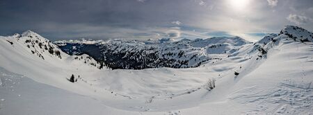 Snowy peaks, Planneralm skiing resort in winter,  Austrian Alpsの写真素材