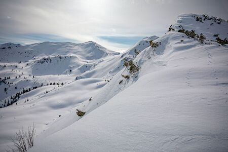 Snowy peaks, Planneralm skiing resort in winter,  Austrian Alpsの写真素材