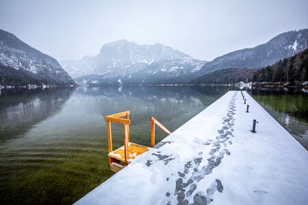 Landscape of Altausseer lake in Styria, Austria in winter.の写真素材