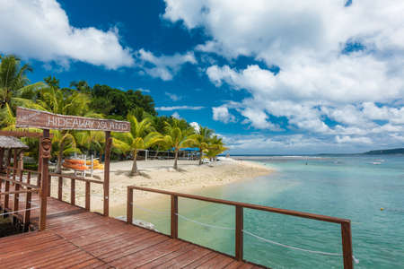 Port Vila, Vanuatu - April 6 2019: Jetty of a tropical Hideaway Island, Vanuatu, Port Vila, popular holidaymakers island for snorkeling. Close to Efate Island.のeditorial素材