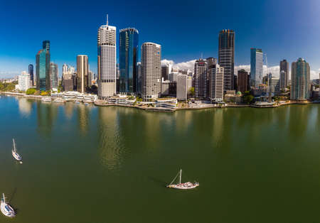 BRISBANE, AUSTRALIA - August 24 2019: Brisbane city with CBD and Story Bridge, aerial drone panoramic view.のeditorial素材