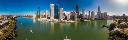 BRISBANE, AUSTRALIA - August 24 2019: Brisbane city with CBD and Story Bridge, aerial drone panoramic view.のeditorial素材