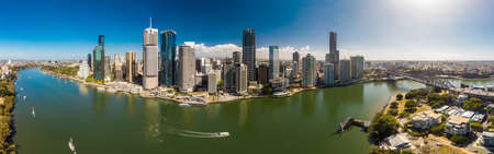 BRISBANE, AUSTRALIA - August 24 2019: Brisbane city with CBD and Story Bridge, aerial drone panoramic view.のeditorial素材
