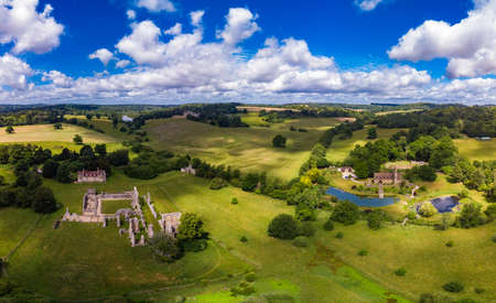 Ruins of Bayham Abbey, East Sussex, England, UK - church, chapter house and gatehouseの写真素材