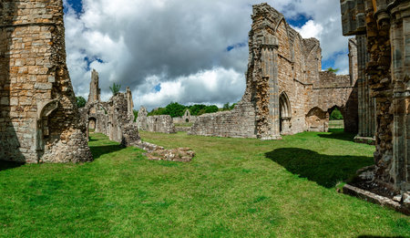 Ruins of Bayham Abbey, East Sussex, England, UK - church, chapter house and gatehouseの写真素材