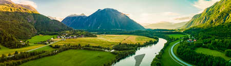 Rauma river valley near Soggebru camping, Norwayの写真素材