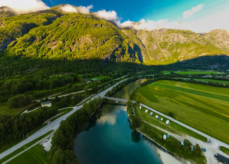 Rauma river valley near Soggebru camping, Norwayの写真素材