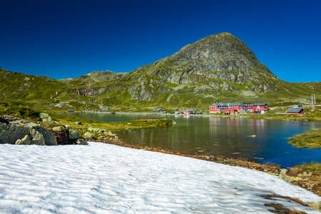 Hiking in amazing Jotunheimen National Park in Norway, Synshorn Mountainの写真素材