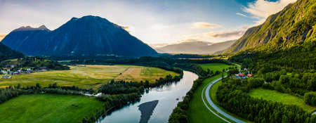 Rauma river valley near Soggebru camping, Norwayの写真素材