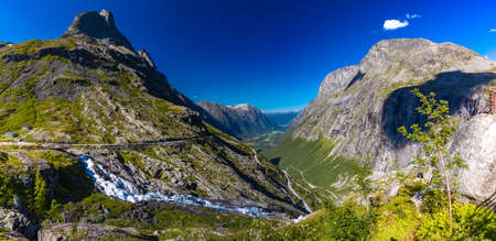 Trollstigen or Trolls Path is a serpentine mountain road in Rauma Municipality in Norwayの写真素材