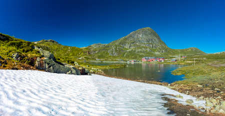 Hiking in amazing Jotunheimen National Park in Norway, Synshorn Mountainの写真素材