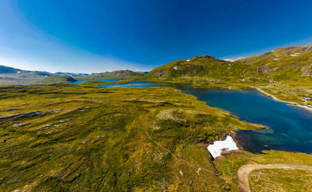Hiking in amazing Jotunheimen National Park in Norway, Synshorn Mountainの写真素材