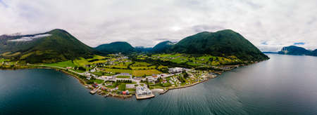 Voll Rauma village and lake Romsdalsfjorden, Norwayの写真素材