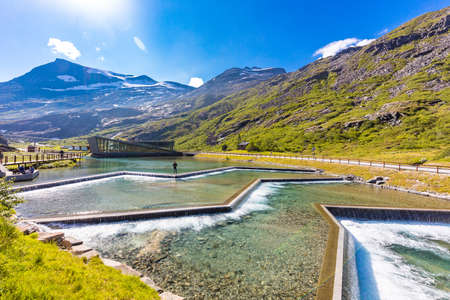 Trollstigen or Trolls Path is a serpentine mountain road in Rauma Municipality in Norwayの写真素材