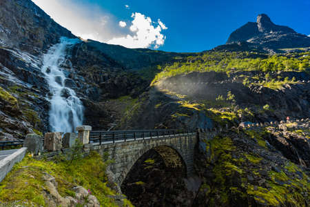Trollstigen or Trolls Path is a serpentine mountain road in Rauma Municipality in Norwayの写真素材