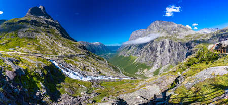 Trollstigen or Trolls Path is a serpentine mountain road in Rauma Municipality in Norwayの写真素材